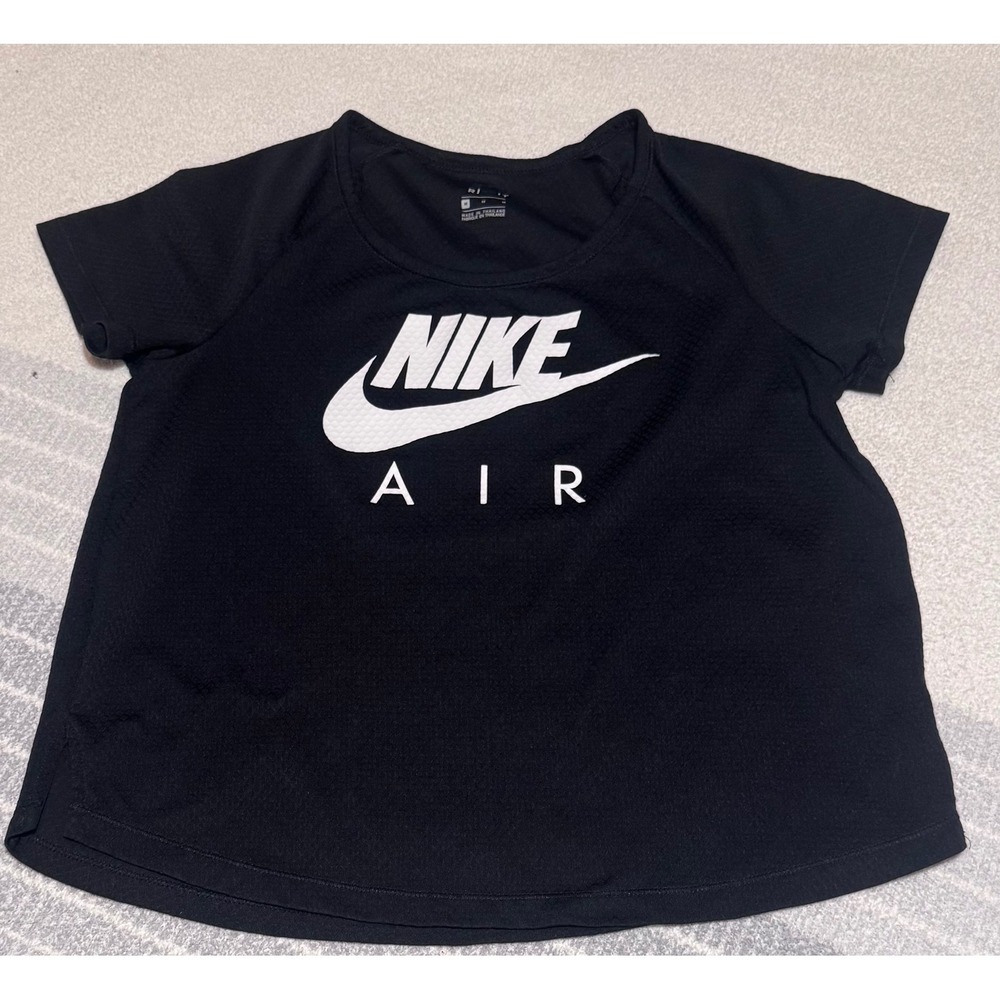 Nike Air Womens Black Short Sleeve Performance Mesh T-Shirt Logo Graphic Medium